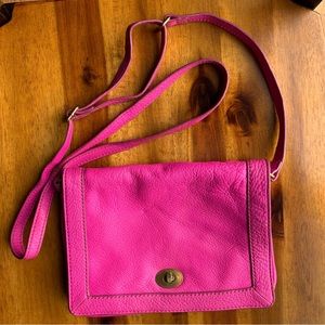 JCrew soft leather hot pink crossbody clutch flap top twist lock tillary